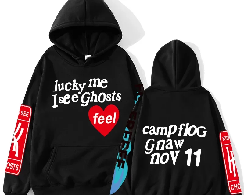 Lucky Me I See Ghosts Letter Print Hoodie