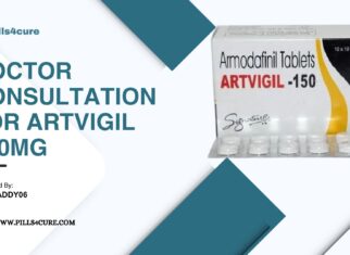 Doctor consultation for Artvigil 150mg with medication pack and Pills4cure branding