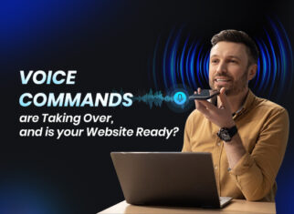 Man using voice commands on smartphone for website search