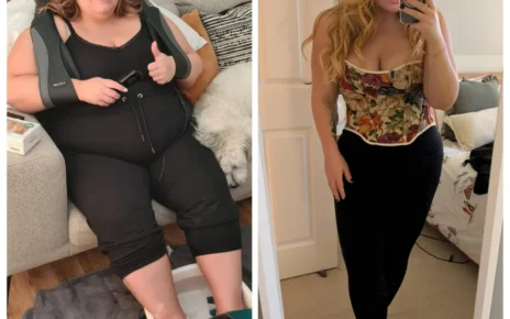 Healthy weight loss journey with balanced diet and exercise.