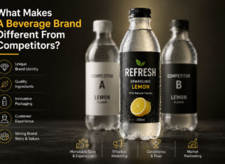 Premium beverage brand standing out from competitors through unique packaging and strong brand identity